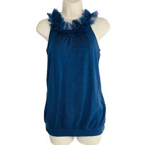 Couture Y2K Womens Halter Top Blouse Shirt XS Teal Blue Career Office Cocktail